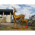 bronze golden mother and child deer sculpture